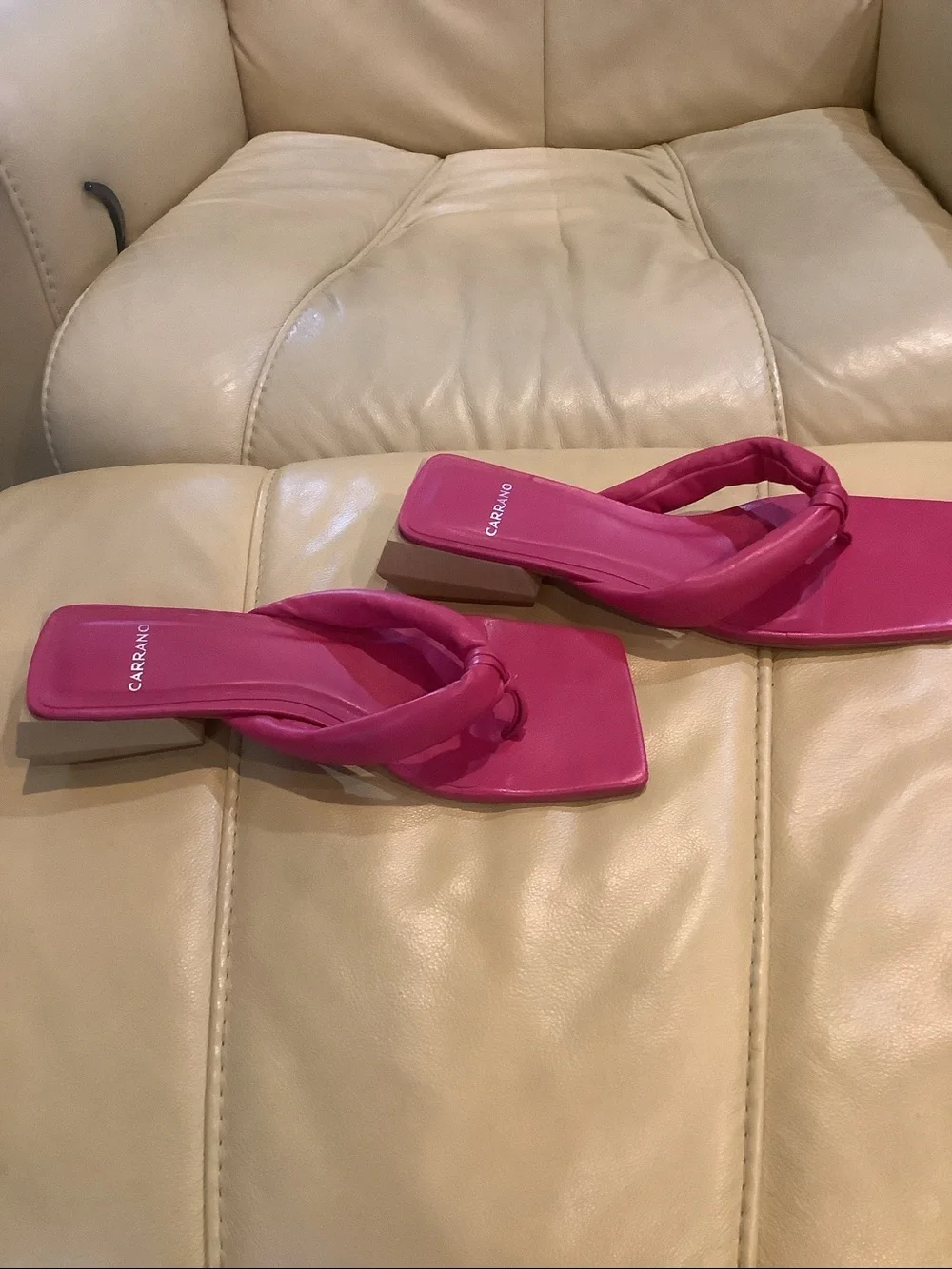 Carrano Hot Pink Ibiza Leather Mule Fuchsia Square-Toe Slide Sandal Size 8